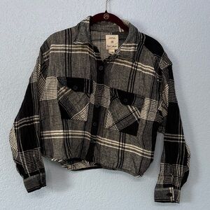 Japna Black and Gray Plaid Long Sleeve Top 100% Cotton size Medium